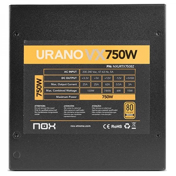 Nox fuente alimentación urano vx 750w 80+ bronze
