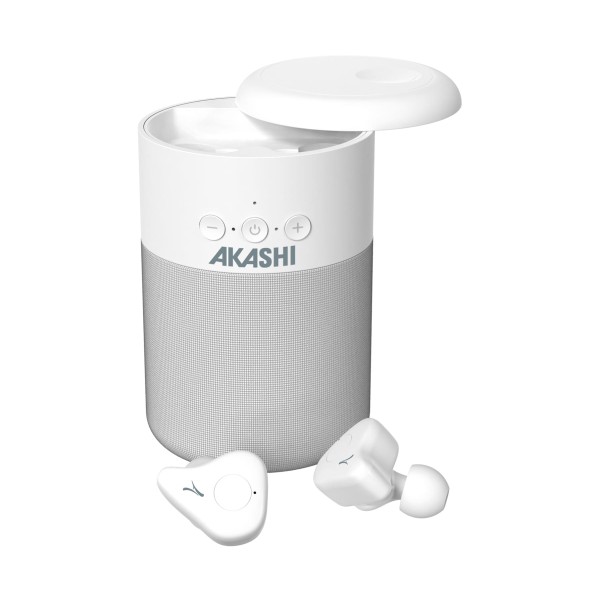 Akashi combo earbuds + speaker 5w wireless white / auriculares inear true wireless + altavoz portátil